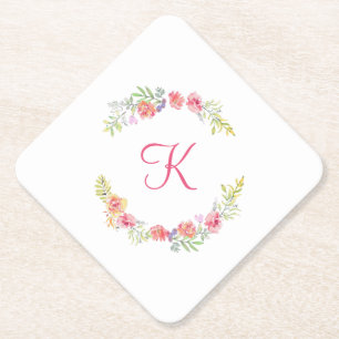 Monogramm Rosa, Gelb Grün Florale Hochzeit Untersetzer