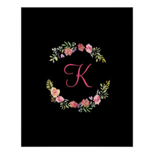 Monogramm Rosa, Gelb und Grün Floral Wasserfarbe Poster
