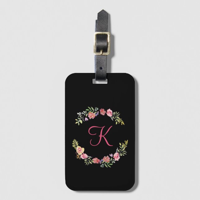 Monogramm, rosa, gelb und grün gepäckanhänger (Vorderseite Vertikal)