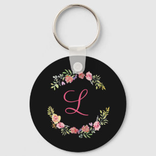Monogramm, rosa, gelb und grün schlüsselanhänger