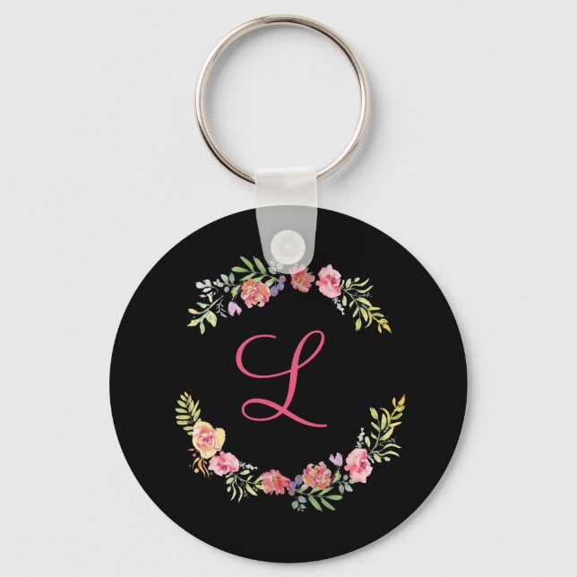 Monogramm, rosa, gelb und grün schlüsselanhänger (Vorderseite)