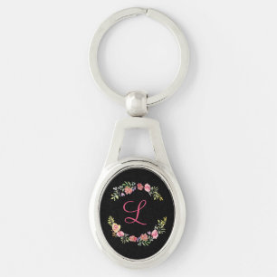 Monogramm, rosa, gelb und grün schlüsselanhänger