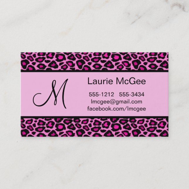 Monogramm-rosa Gepard/Leopard (#BUS 023) Visitenkarte (Vorderseite)