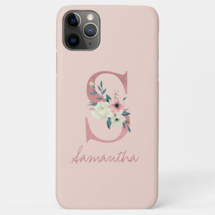 Monogramm Rosa Glitter-Blumenbuchstabe S Hellrosa Case-Mate iPhone Hülle