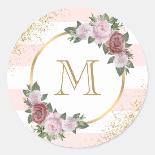 Monogramm-Rosa-Gold-Konfetti-Blume Runder Aufkleber