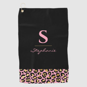 Monogramm Rosa & Gold Leopardenprint Farbblock Golfhandtuch