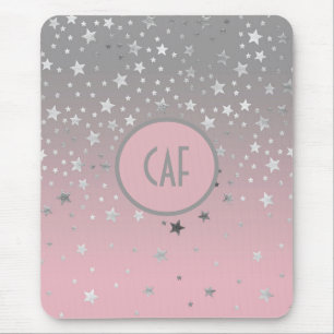 Monogramm Rosa Graue Sterne Ombre Trend Chic Mousepad
