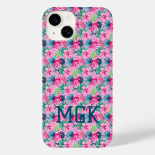 Monogramm Rosa Grün Blau Floral Hell Tropisch Case-Mate iPhone 14 Hülle