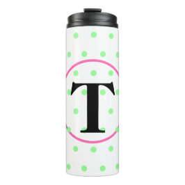 Monogramm Rosa grüne Punkte Thermosbecher