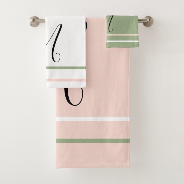 Monogramm Rosa Grüne Streifen Badhandtuch Set (Insitu)