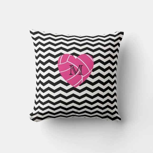 Monogramm-rosa Herz-Volleyball-Kissen Kissen (Vorderseite)