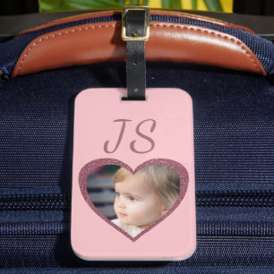 Monogramm Rosa Herzen Benutzerdefinierte Kinderfot Gepäckanhänger