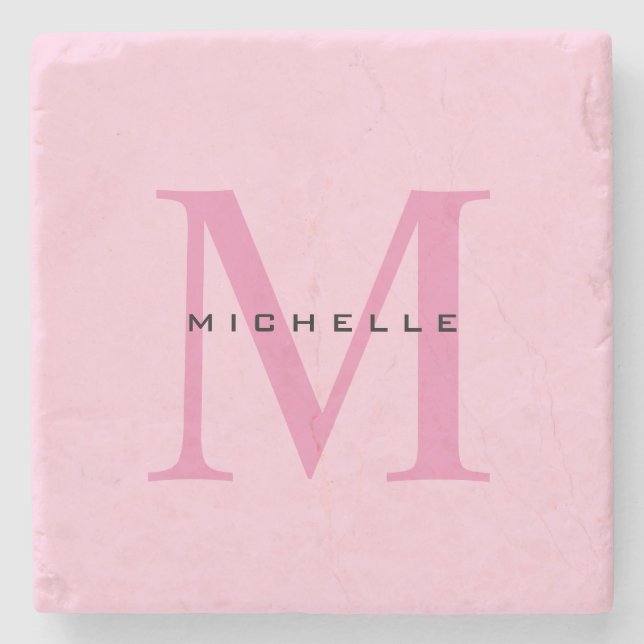 Monogramm Rosa Ihr Name Sondergeschenk Geliebte ei Steinuntersetzer (Vorderseite)