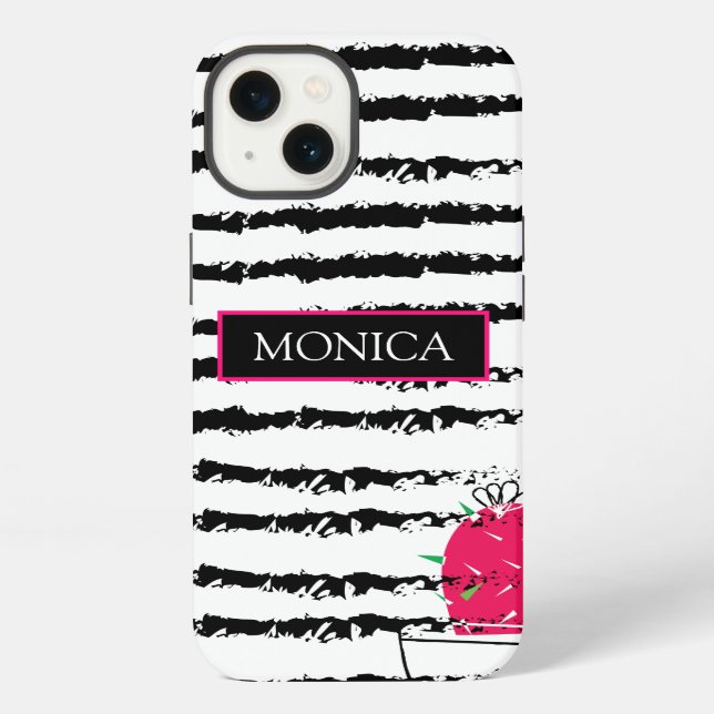 Monogramm Rosa Kaktus iPhone Hülle (Rückseite)