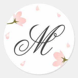 Monogramm-rosa Kirschblüte-Kirschblüten Runder Aufkleber