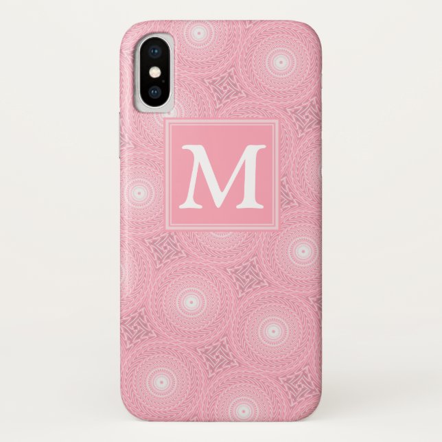 Monogramm-Rosa-Kreismuster Case-Mate iPhone Hülle (Rückseite)