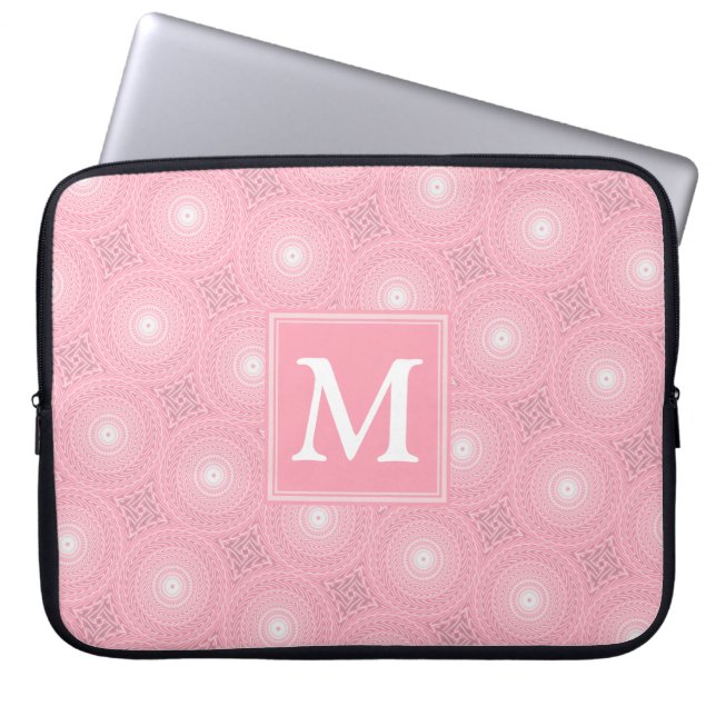 Monogramm-Rosa-Kreismuster Laptopschutzhülle (Vorderseite)