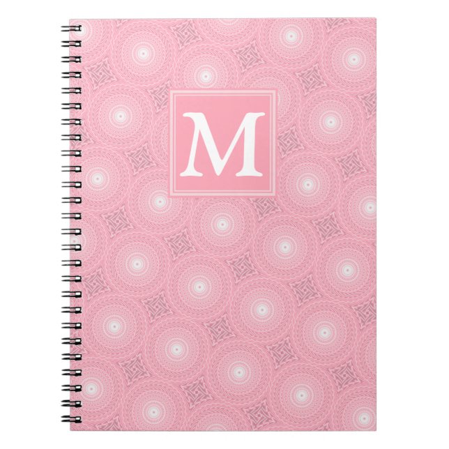 Monogramm-Rosa-Kreismuster Notizblock (Vorderseite)