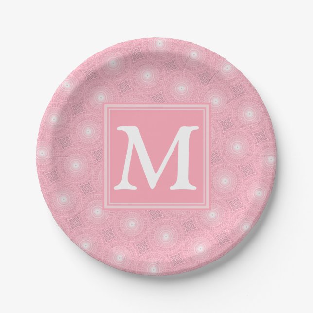 Monogramm-Rosa-Kreismuster Pappteller (Vorderseite)
