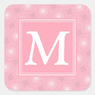 Monogramm-Rosa-Kreismuster Quadratischer Aufkleber