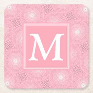 Monogramm-Rosa-Kreismuster Rechteckiger Pappuntersetzer
