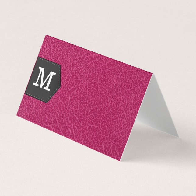 Monogramm | Rosa Leder und Patch Visitenkarten (Vorderseite)