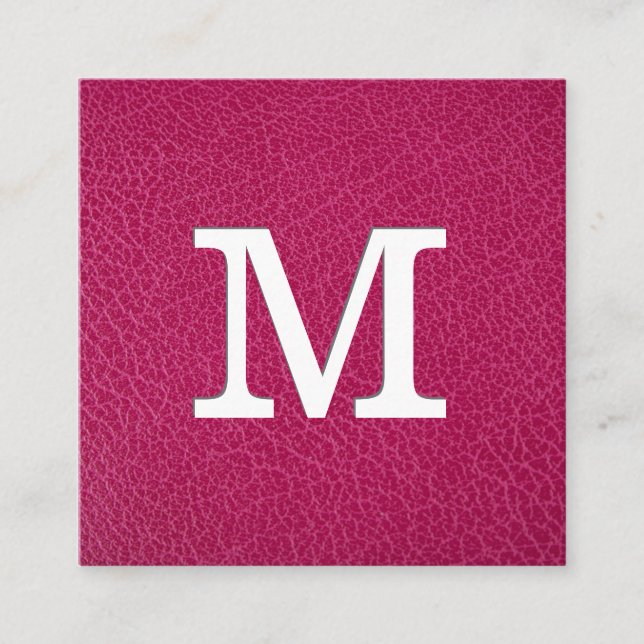 Monogramm | Rosa Ledertextur Quadratische Visitenkarte (Vorderseite)