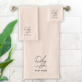 Monogramm Rosa Moderne Minimalistische Signatur Badhandtuch Set