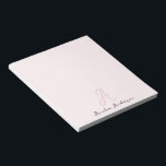 Monogramm Rosa | Moderne Minimalistische Weibchen Notizblock<br><div class="desc">Ein einfaches,  individuelles Monogramm-Design mit einer modernen,  minimalistisch handgeschriebenen Skripttypografie in schwarz auf elegantem,  rot-rosa Hintergrund. Der Name des Monogramms kann leicht personalisiert werden. Das perfekt persönliche zurück zur Schule Geschenk für Lehrer oder Accessoire für jeden Anlass!</div>