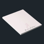 Monogramm Rosa | Moderne Minimalistische Weibchen Notizblock<br><div class="desc">Ein einfaches, individuelles Monogramm-Design mit einer modernen, minimalistisch handgeschriebenen Skripttypografie in schwarz auf elegantem, rot-rosa Hintergrund. Der Name des Monogramms kann leicht personalisiert werden. Das perfekt persönliche zurück zur Schule Geschenk für Lehrer oder Accessoire für jeden Anlass!</div>