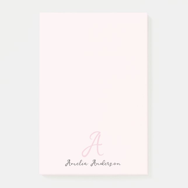 Monogramm Rosa | Moderne Minimalistische Weibchen Post-it Klebezettel (Vorderseite)