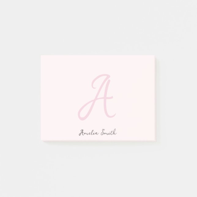 Monogramm Rosa | Moderne Minimalistische Weibchen Post-it Klebezettel (Vorderseite)