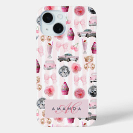 Monogramm Rosa Retro Disco Ball Coquette Case-Mate iPhone Hülle