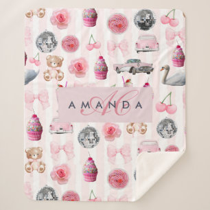 Monogramm Rosa Retro Disco Ball Coquette Sherpadecke