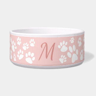 Monogramm, rosa Retro, gescatterter Hundepaw-Ausdr Napf