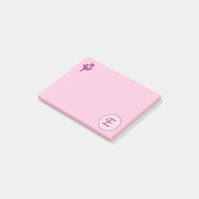 Monogramm Rosa Rosa E Post-it Klebezettel (angewinkelt)