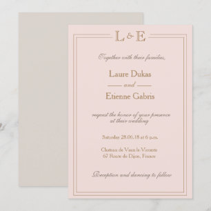 Monogramm Rosa Rose Grau Moderne Hochzeit Einladung