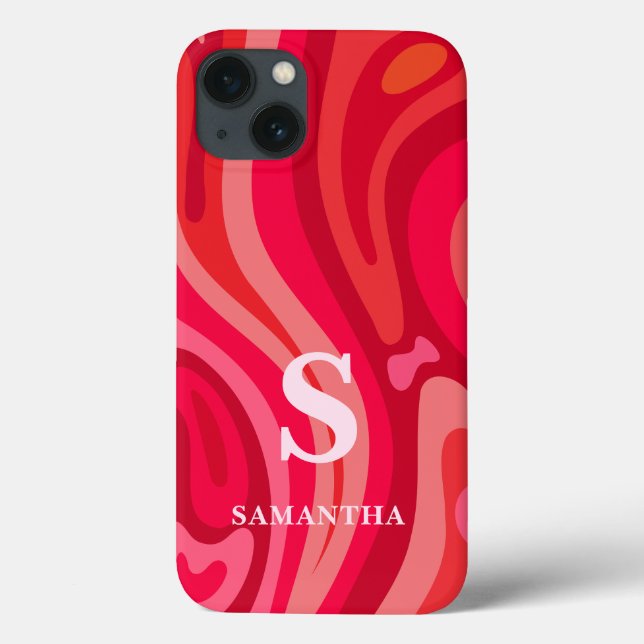 Monogramm rosa rotes Muster Case-Mate iPhone Hülle (Rückseite)