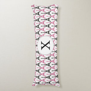 Monogramm-rosa schickes Eiffelturm-Muster Seitenschläferkissen
