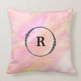 *~* Monogramm-Rosa schillernder Abrstract Marmor Kissen