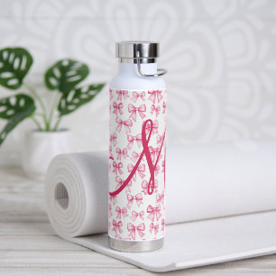 Monogramm Rosa Schleife Coquette Ästhetik Vornehm  Trinkflasche