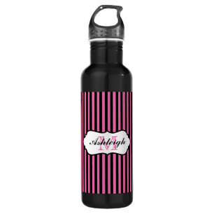 Monogramm, rosa, schwarz, weiß gestrichen trinkflasche