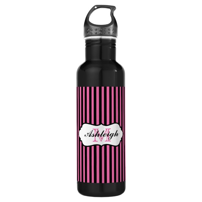 Monogramm, rosa, schwarz, weiß gestrichen trinkflasche (Vorderseite)