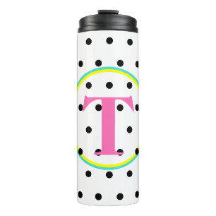 Monogramm-rosa schwarze Flecken Thermosbecher