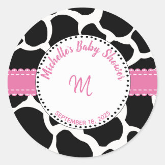 Monogramm Rosa Schwarze Kuh Name Runder Aufkleber