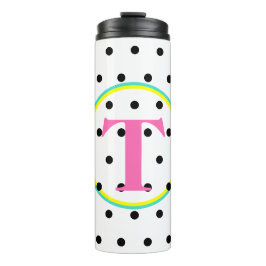 Monogramm rosa schwarze Punkte Thermosbecher
