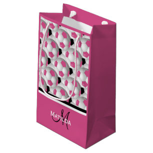 Monogramm rosa Schwarzer Fußball-Kugelmuster Kleine Geschenktüte
