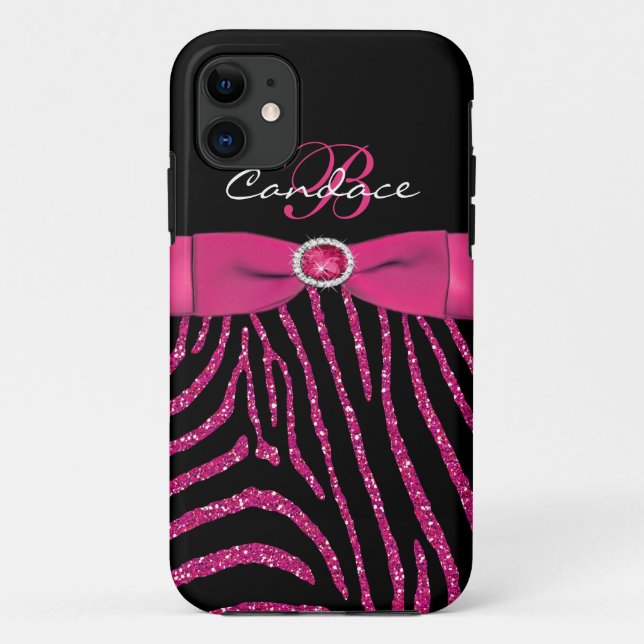 Monogramm-Rosa, schwarzer GlitzerZebra iPhone 5 Case-Mate iPhone Hülle (Rückseite)