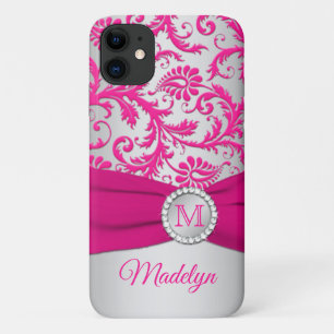 Monogramm Rosa, Silver Damask iPhone 11 Gehäuse Case-Mate iPhone Hülle