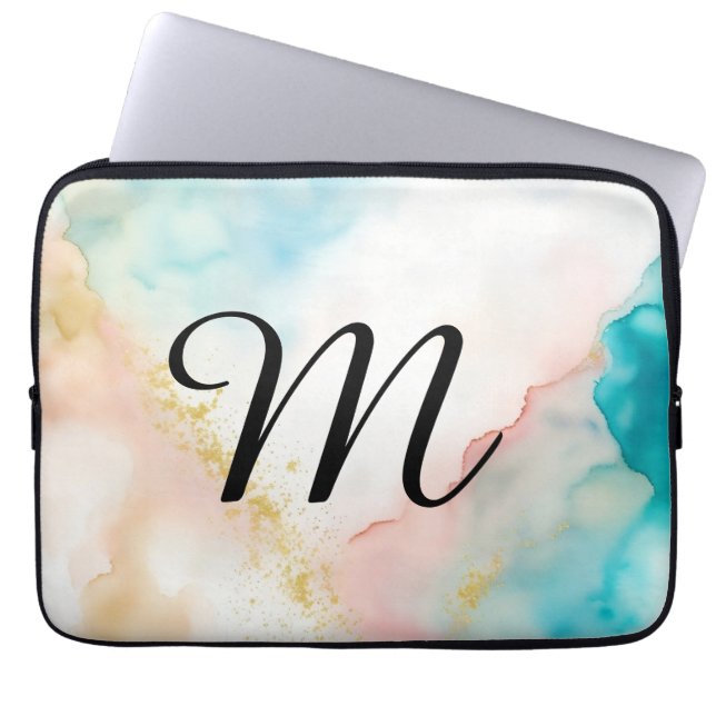 Monogramm Rosa und Blau mit Imitat-Glitzer Laptopschutzhülle (Vorderseite)